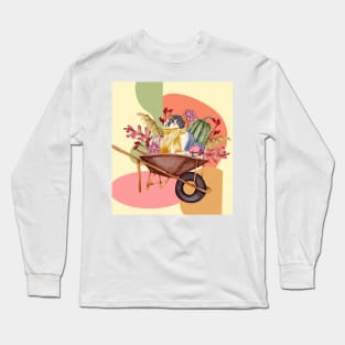 Pumpkin-Pushing Purr Midcentury Long Sleeve T-Shirt